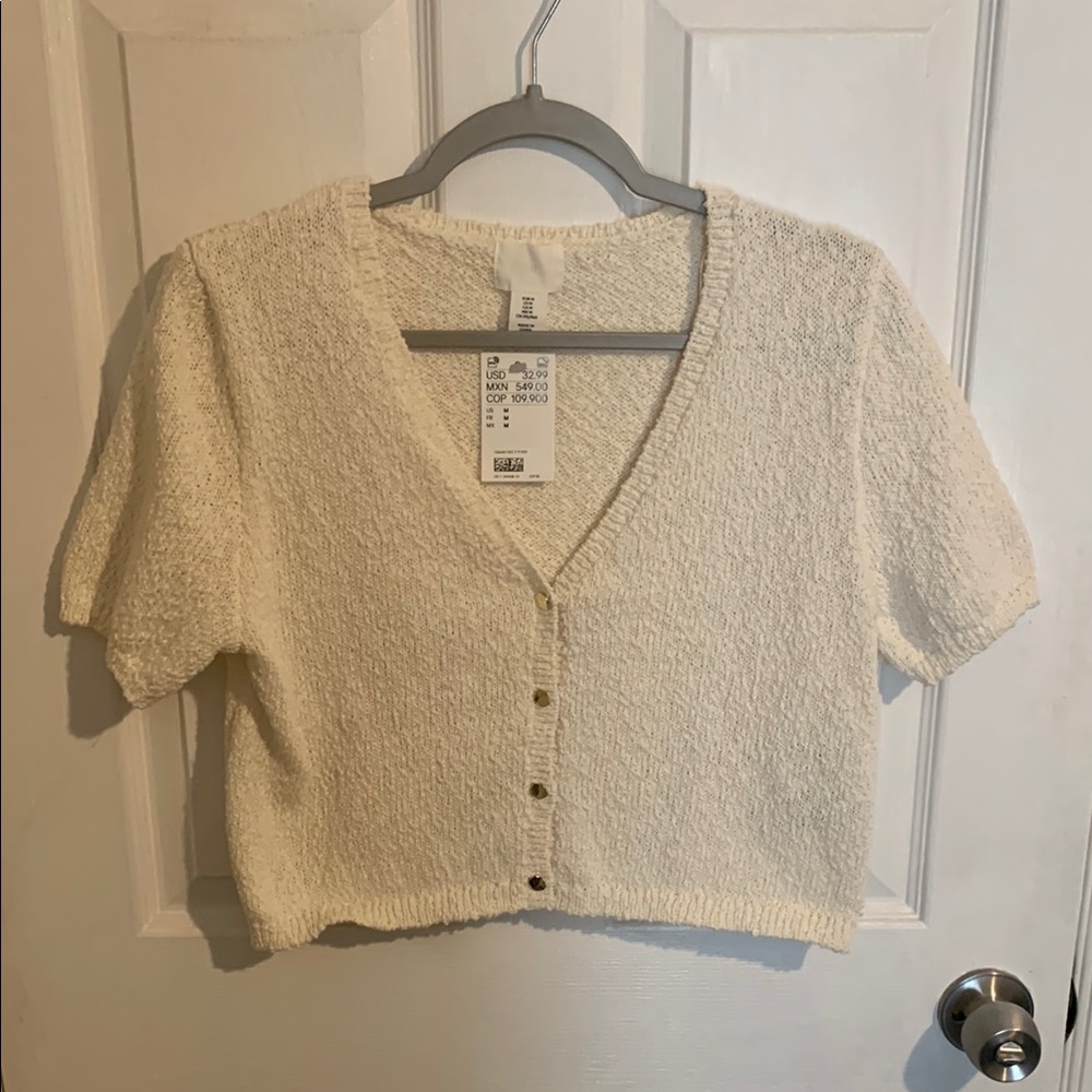 H & M Cream Textured Button-Up Top